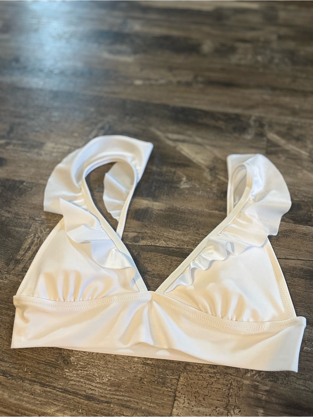 aerie white Ruffle Triangle Bikini Top